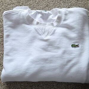 Lacoste White Crewneck Sweatshirt with Green Crocodile Patch